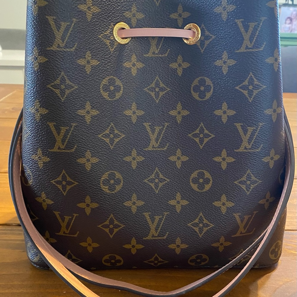 Louis Vuitton Monogram Canvas Shoulder Bag with Brown and Pink Trim